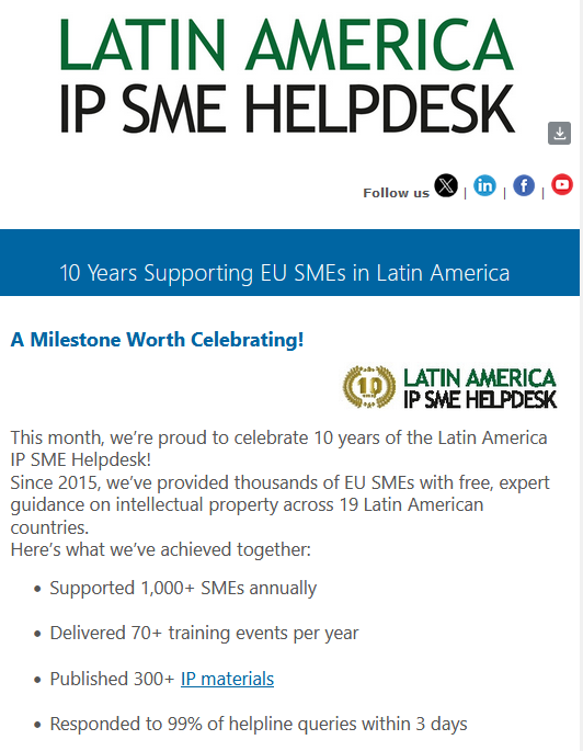 🎉 Congratulations <a href="/latinamericaipr/">Latin America IP SME Helpdesk</a> on your 10th anniversary!