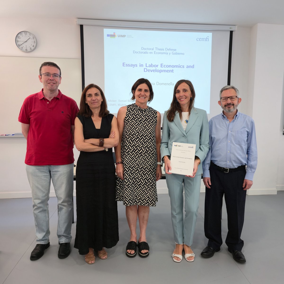 CEMFInews's tweet image. Congratulations to Yanina Domenella for successfully defending her Ph.D. thesis at CEMFI!. Thanks to Raquel Carrasco, Lídia Farré @farre_lidia and Jesús Fernández-Huertas for serving in the Thesis Defense Committe and to Yanina’s advisor Samuel Bentolila @SamBen8