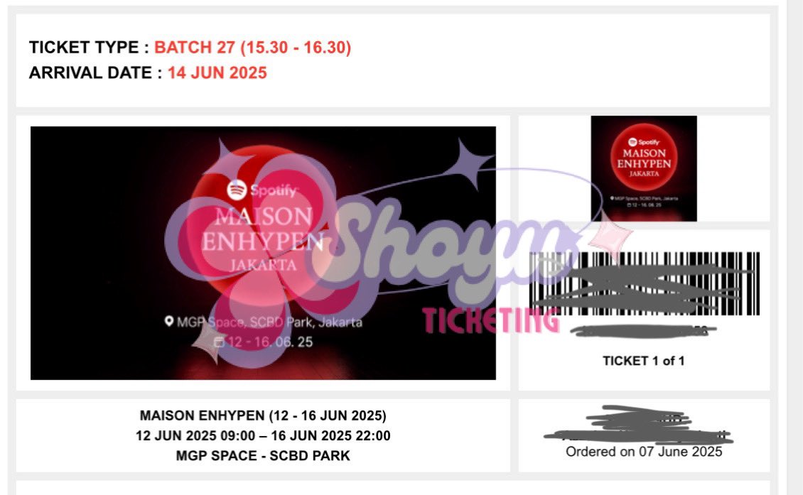 wardishoyu's tweet photo. 19. ✨MAISON ENHYPEN JAKARTA by Spotify✨

📅 : 14 Juni 2025
📍 : MGP Space - SCBD Park
✅ 2 tickets batch 27 &amp; 28 (limited slot) https://t.co/auCZBOTGwn