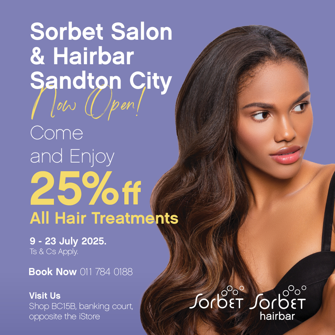 💅💇‍♀️✨ It’s here!
The new, highly anticipated <a href="/SorbetSandton/">Sorbet Sandton</a> Salon &amp; Hair Bar has officially opened at Sandton City, and it's your new one-stop beauty destination for all things hair, skin, and nails.

To celebrate, enjoy 25% off all hair treatments from 9–23 July, and be the