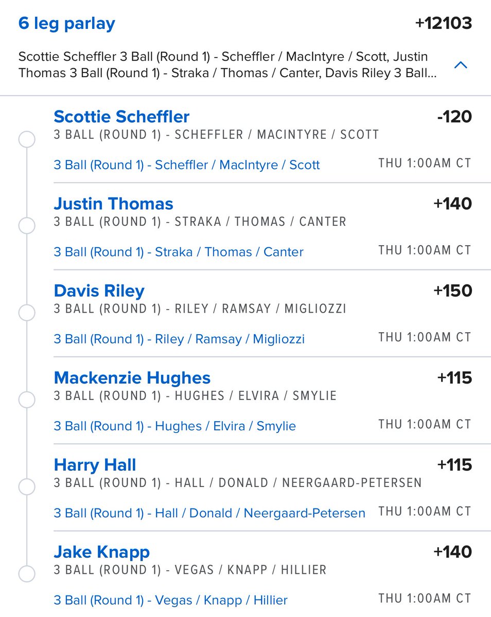 REVERSEJINXPIX's tweet photo. #DPWTour 3-Ball⛳️
Wake and cash???? (Hopefully 🤞)
$10—>$1,200🤯
🏌️♂️Scottie Scheffler
🏌️♂️Justin Thomas
🏌️♂️Davis Riley
🏌️♂️Mackenzie Hughes
🏌️♂️Harry Hall
🏌️♂️Jake Knapp
Let’s. Bread. 🍞 https://t.co/EWxmqMe7LR