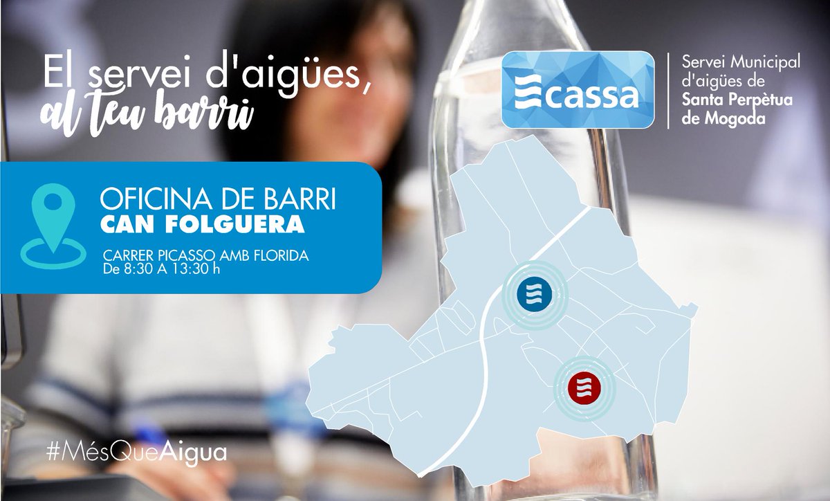 #CASSA, al teu barri!

Aquest matí obrim punt d'atenció presencial al barri de #CanFolguera de Santa Perpètua de Mogoda 

📍 c. Picasso amb Florida
🕟 De 8.30 a 13.30 h

T'hi esperem!

#OficinaDeBarri
#SPM #SantaPerpètua