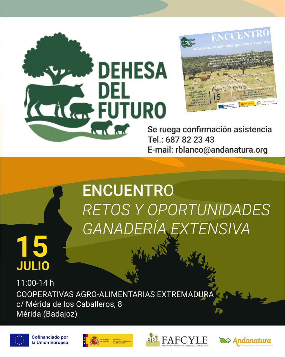 fafcyle's tweet image. 🌿 ¿Sabes todo lo que la ganadería extensiva tiene de oportunidad?🌿
Acompáñanos el próximo día 15 de julio y te lo contamos
Proyecto cofinanciado por el #FEADER y el Ministerio de Agricultura, Pesca y Alimentación.
#dehesadelfuturo #agentesdelcambio