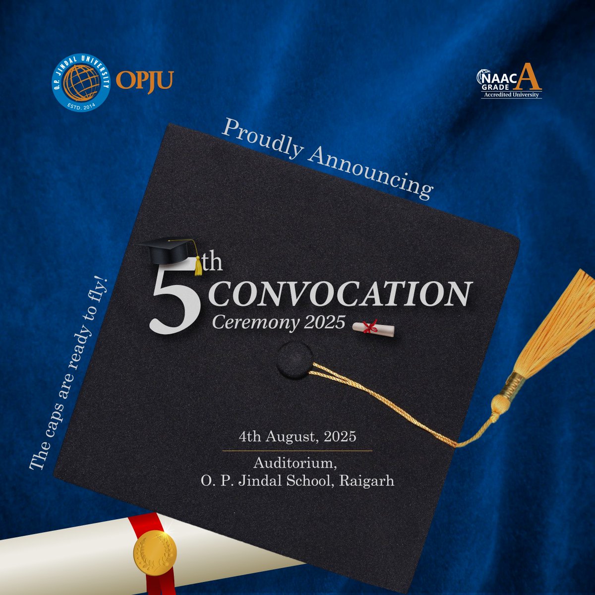 OPJUniversity's tweet photo. “The caps are ready to fly! 🎓
It’s time to honour achievements, friendships, and the future.
Announcing the 5th Convocation of @OPJUniversity!”
@DrRDPatidar @JindalFndn
#OPJUConvocation #Classof2025 #TimeToShine #Convocation2025 https://t.co/zy7Qdd1YBE