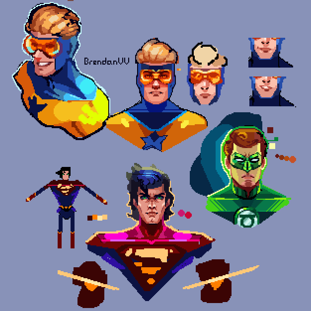 BrendanVV's tweet image. Booster Gold and Superman wip #pixelart