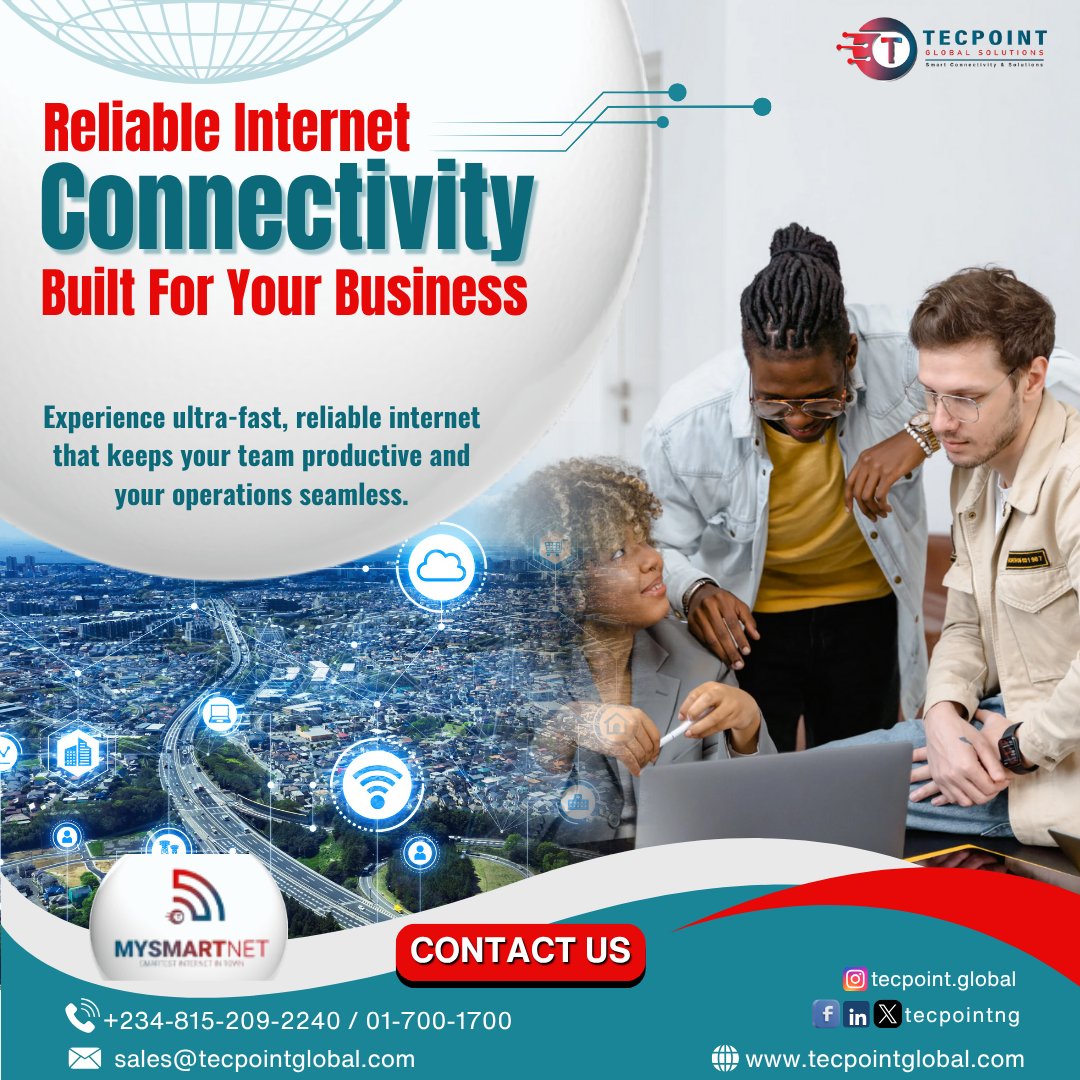 tecpoint_ng's tweet photo. Empower your business with reliable internet connectivity that drives productivity and seamless operations. Choose TecPoint for ultra-fast, uninterrupted broadband today.
#BusinessInternet #ReliableConnectivity #UltraFastInternet #StayConnected #TecPoint #SmartNet https://t.co/bY0sz7PnzF