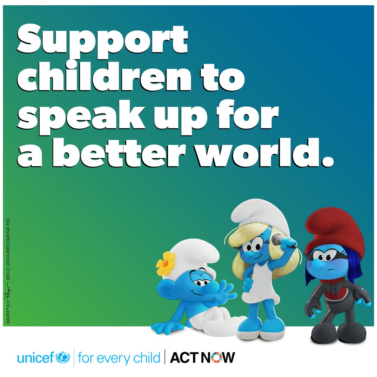 UNICEF South Africa (@unicef_sa) on Twitter photo Just like the #Smurfs, children around the world are making their voices heard and raising awareness about the future they want.
Join the <a href="/UN/">United Nations</a> and UNICEF to support and empower their journey.
#ActNow to create a better world #ForEveryChild.
Visit un.org/actnow Just like the #Smurfs, children around the world are making their voices heard and raising awareness about the future they want.
Join the <a href="/UN/">United Nations</a> and UNICEF to support and empower their journey.
#ActNow to create a better world #ForEveryChild.
Visit un.org/actnow