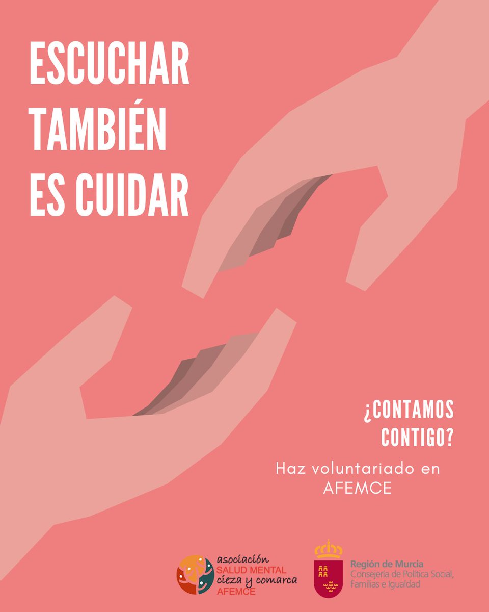 👂✨ Escuchar también es cuidar

En AFEMCE buscamos personas como tú, que quieran aportar su tiempo, su escucha y su presencia para acompañar a personas con problemas de salud mental 💬🤝

¿Te unes?

Haz voluntariado en AFEMCE💛
#VoluntariadoAFEMCE #SaludMental #EscucharEsCuidar