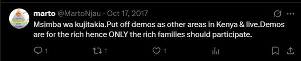 mokeyo_'s tweet photo. @MartoNjau This is your comment in 2017 when Luos were being brutalized in Kisumu https://t.co/BP9zaleUPq