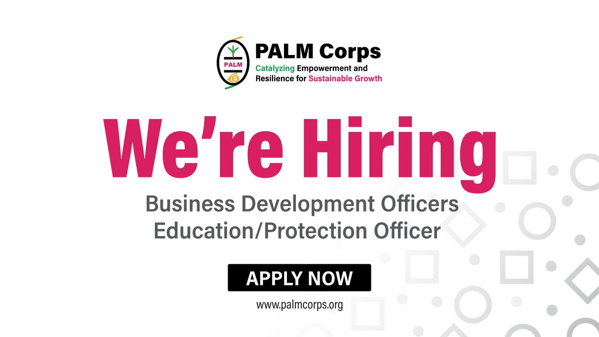 PalmCorps's tweet photo. Did you dream of joining our team?
Here are #opportunities(4 positions) at hand for you!
START HERE: https://t.co/hLPlCmAuHx
https://t.co/CzqJc15YTt
#PALMCorps #PALMCorpsJobs #Hiring #projectofficers https://t.co/Ndp4AVnmI0