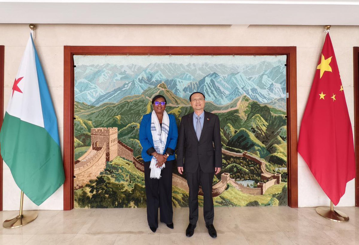 ChineAmbDjibout's tweet image. L’Ambassadeur Hu Bin a reçu pour une visite d’adieu Mme Emma N’Gouan-Anoh @anoh_emma , Représentante sortante du PNUD @PNUDDjibouti à 🇩🇯. L’Ambassadeur Hu a salué les réalisations de Mme Emma durant son mandat, mettant en avant les projets sociaux, co-parrainés par China…