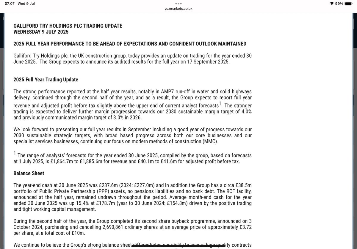 #GFRD What a lovely clear Trading Update 👏🏼

Clear with all the info required including almost my favourite expression, profit pre tax to be slightly ahead of expectations 

I can tell I’m going to have sellers remorse/FOMO now…🤦🏻‍♀️