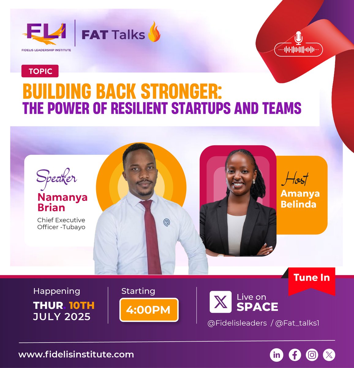FAT Talks (@fat_talks1) on Twitter photo We build startups that can scale overnight,
But can they survive the storms that follow?
Resilient teams. Reinvented leaders. Real grit.
🔌 Join us tomorrow at 4 PM for a raw #FATTalks with <a href="/Namanya_bryan/">Namanya Brian</a> .
Hosted by <a href="/AmanyaBelyndah/">Belinda Amanya</a>.
Real talk. Real lessons.
#Resilience We build startups that can scale overnight,
But can they survive the storms that follow?
Resilient teams. Reinvented leaders. Real grit.
🔌 Join us tomorrow at 4 PM for a raw #FATTalks with <a href="/Namanya_bryan/">Namanya Brian</a> .
Hosted by <a href="/AmanyaBelyndah/">Belinda Amanya</a>.
Real talk. Real lessons.
#Resilience