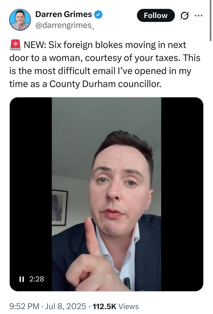 Reform Party UK Exposed š¬š§ (@reformexposed) on Twitter photo Hi <a href="/DurhamCouncil/">Durham County Council</a> hereās <a href="/darrengrimes_/">Darren Grimes</a> clearly conducting business in your name on his social media channels.
This time heās stoking hate against āforeign blokesā with no evidence of their status.
This also comes in light of the moratorium of HMOs for asylum seekers in Hi <a href="/DurhamCouncil/">Durham County Council</a> hereās <a href="/darrengrimes_/">Darren Grimes</a> clearly conducting business in your name on his social media channels.
This time heās stoking hate against āforeign blokesā with no evidence of their status.
This also comes in light of the moratorium of HMOs for asylum seekers in