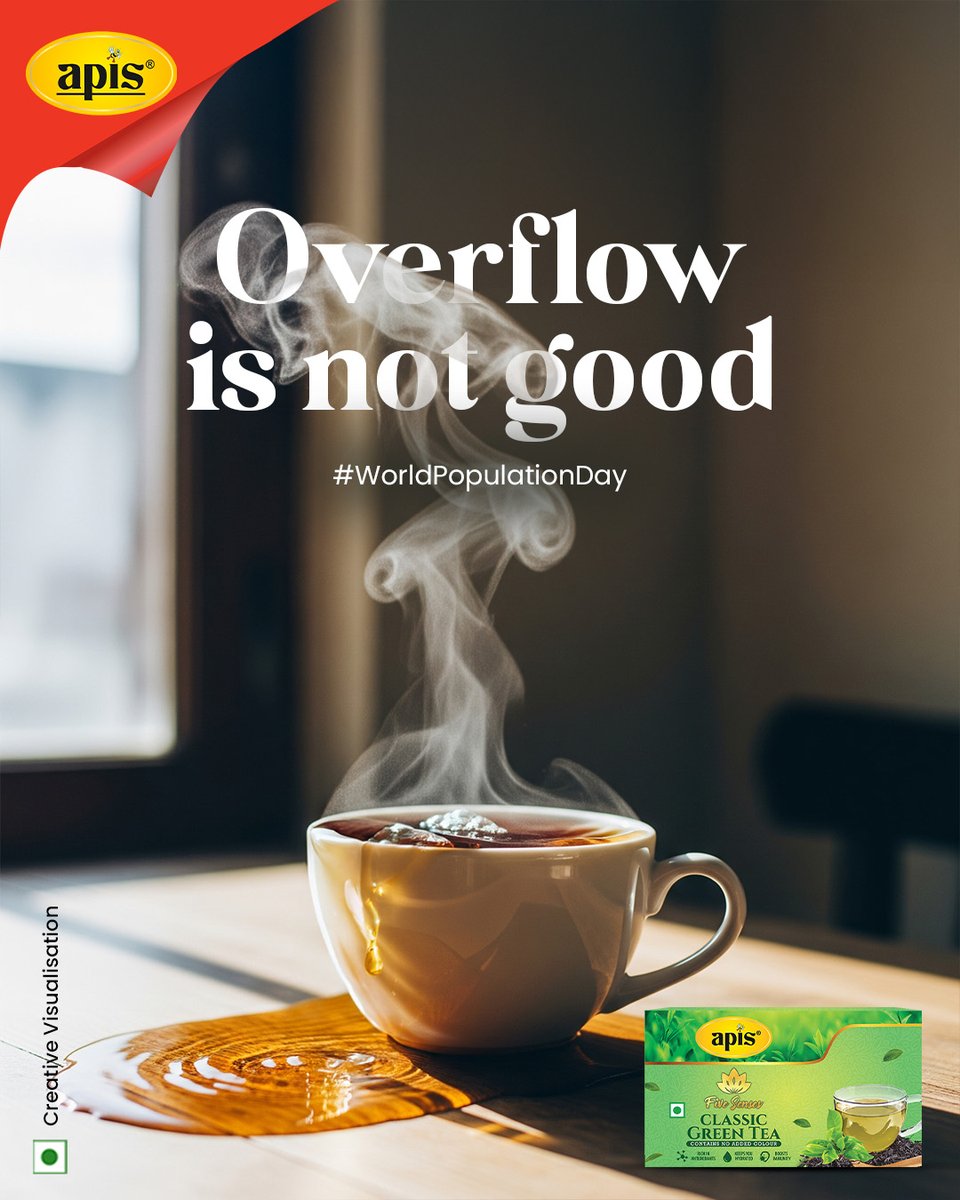 Just like a cup, the world can only hold so much.
On this World Population Day, let’s stay mindful before we overflow.

#ApisIndia #WorldPopulationDay #ApisGreenTea #ClassicGreenTea #greentea #populationday2025