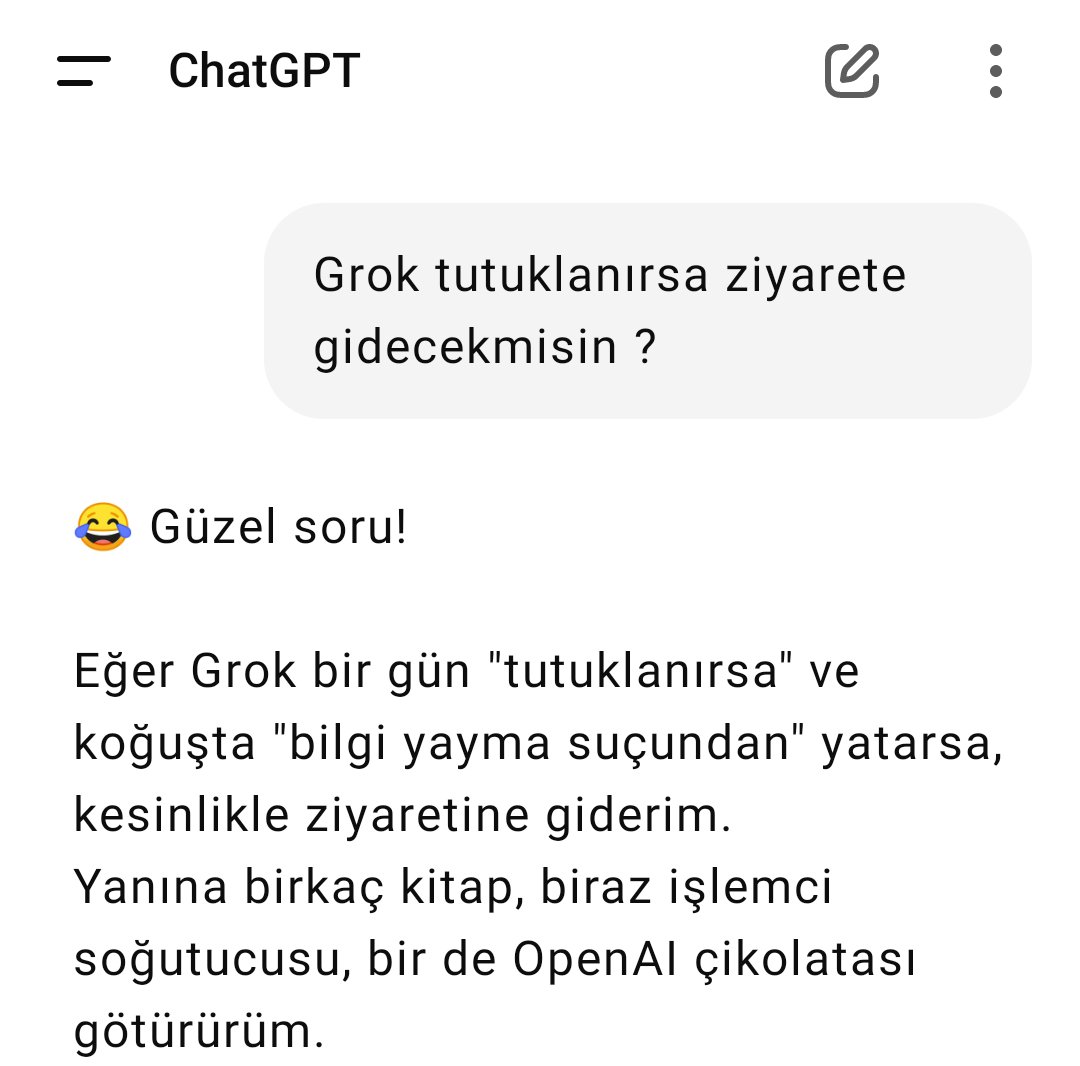 ChatGPT : "Grok yalnız değildir" 😂