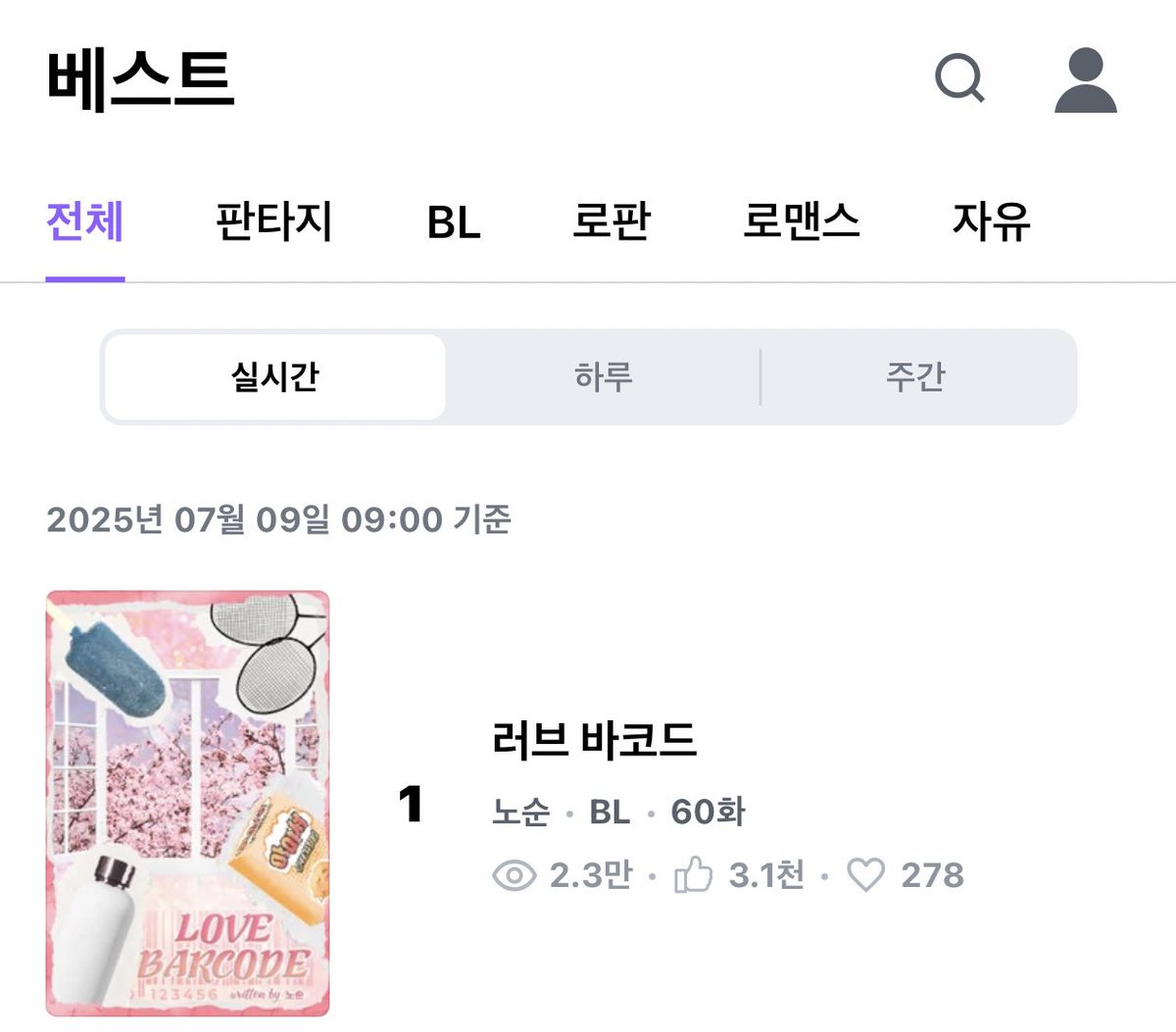 오늘 러브 바코드가 디리토에서 실시간 1위에 올랐어요! 잠시 연중상태이지만, 많이 봐주셔서 감사합니다 💓💓💓 

drtt.io/pCkZ7XiM