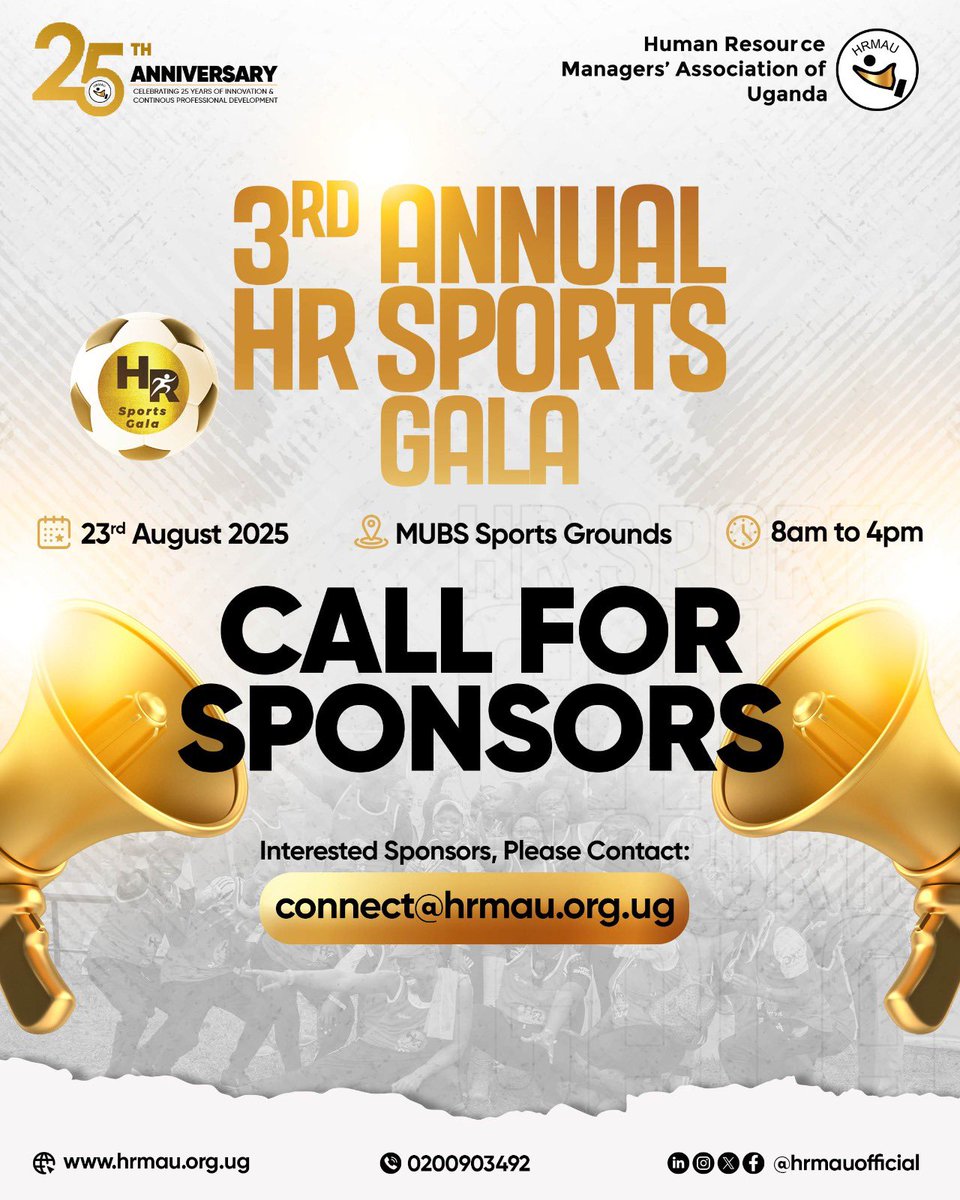 HRMAU (@hrmauofficial) on Twitter photo Our 3rd Annual HR Sports Gala is back and we invite you to be part of this exciting event to will bring together all our HR professionals from all over the country!
To sponsor, simply write to us expressing interest on connect@hrmau.org.ug Our 3rd Annual HR Sports Gala is back and we invite you to be part of this exciting event to will bring together all our HR professionals from all over the country!
To sponsor, simply write to us expressing interest on connect@hrmau.org.ug