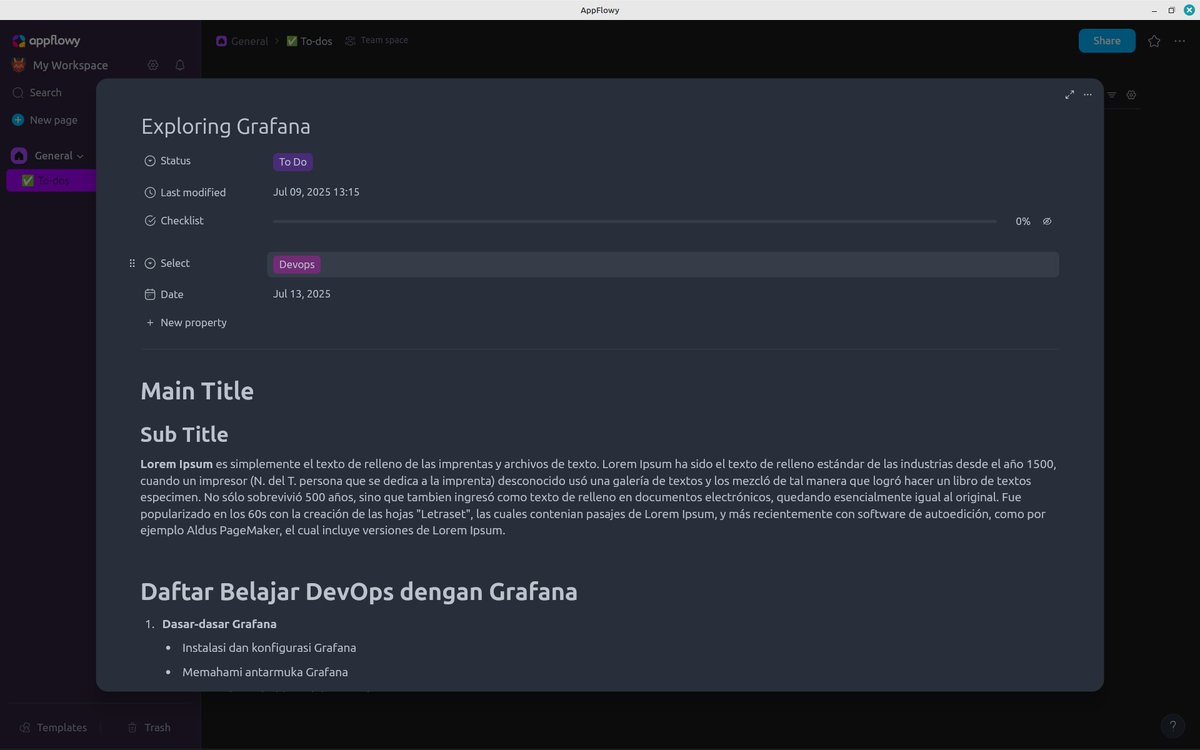 App Flowy, salah satu alternatif Notion untuk linux user.
ui seger, custom friendly, bisa diakses offline.