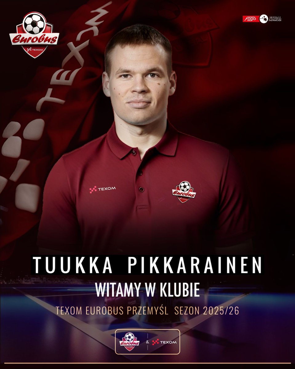 Reprezentant Finlandii 📷

W FOGO Futsal Ekstraklasa ponad 30 spotkań i 14 bramek w barwach BSF ABJ Powiat Bochnia

Tuukka Pikkarainen dołącza do Texom Eurobus Przemyśl w sezonie 2025/2026📷