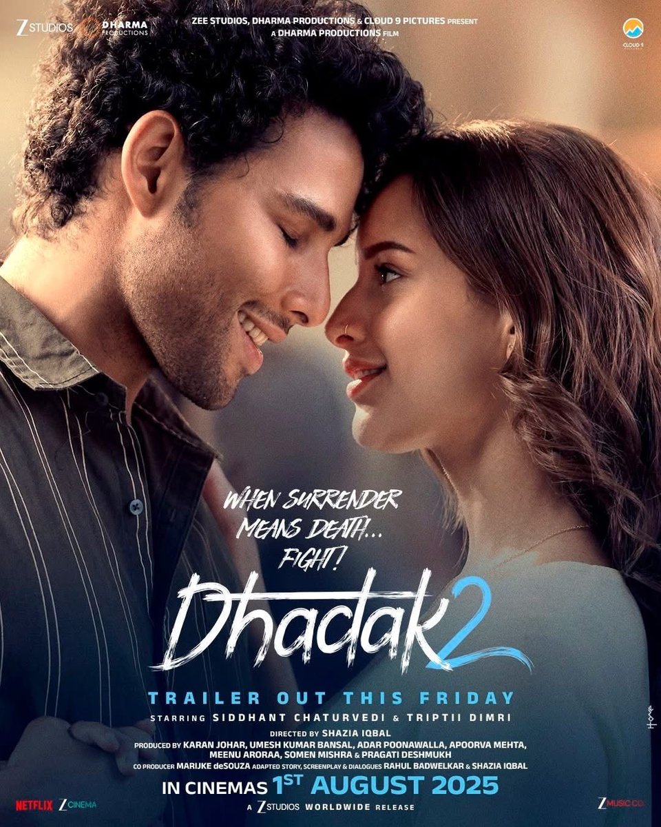 Christopher Kanagaraj (@chrissuccess) on Twitter photo Siddhan tChaturvedi, Triptii Dimri starrer #Dhadak2 Trailer from this Friday.
The film is set to hit screens on August 1.
#PariyerumPerumal Hindi Remake! Siddhan tChaturvedi, Triptii Dimri starrer #Dhadak2 Trailer from this Friday.
The film is set to hit screens on August 1.
#PariyerumPerumal Hindi Remake!