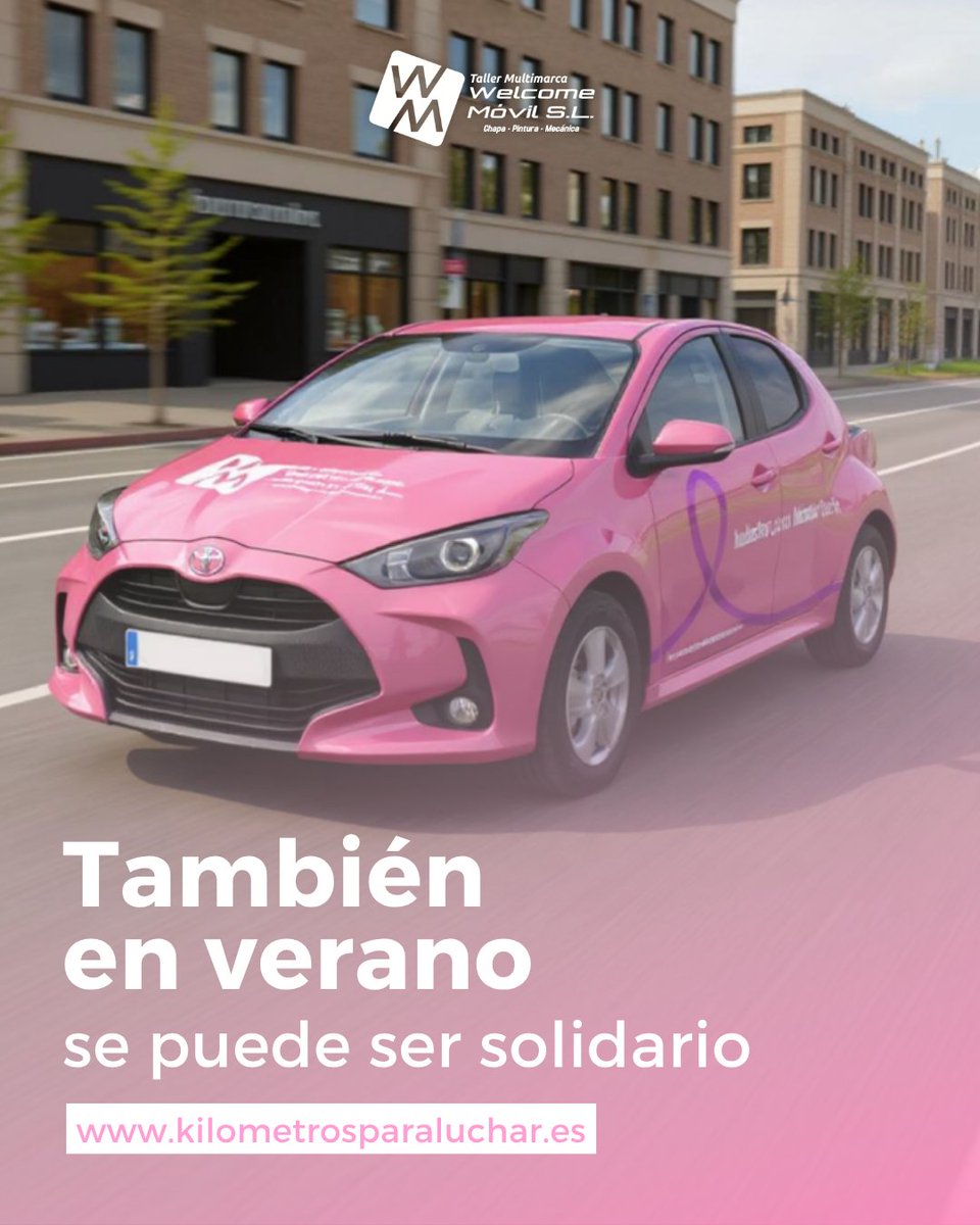 💖🚗¡"En verano también puedes ser solidario"! En Taller Welcome Móvil, cada 10 km que recorres con nuestro "Coche Rosa" de sustitución, donamos 1€ a la AECC.

¡Tu movilidad se convierte en apoyo! 

👉 Más info: kilometrosparaluchar.es
#SomosTuTaller #KilometrosParaLuchar #AECC