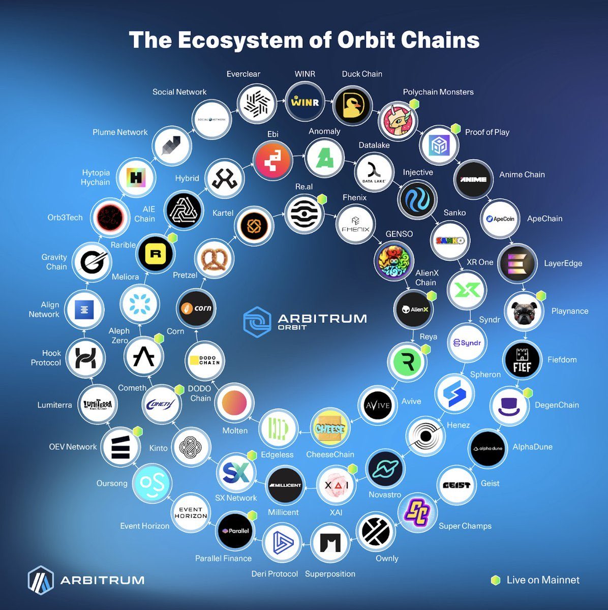 vincentinquest's tweet image. Overview of live @arbitrum Orbit Chains. We got every DAO, dev, and their dog scaling Ethereum.