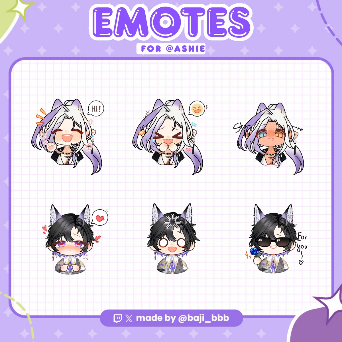 Emotes for <a href="/AshieASMR/">𝐀𝐬𝐡𝐢𝐞</a> 💜Thank you so much for commissioning me!!!    

Commissions are still open via VGen(on bio) or feel free to DM me directly if you’re interested! 📷🎨