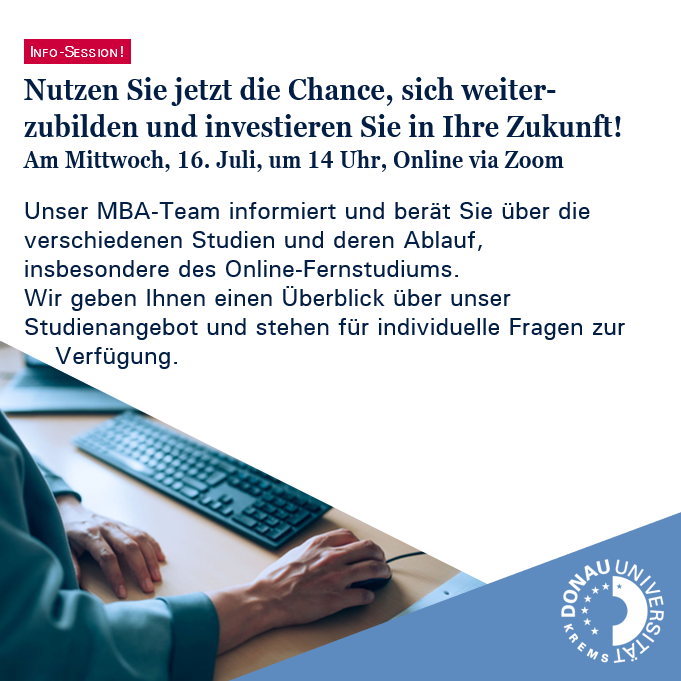 🎓 Nutzen Sie jetzt Ihre Chance – starten Sie Ihre MBA-Zukunft! 🚀

Sie möchten sich beruflich weiterentwickeln, flexibel studieren und Ihre Karriere auf das nächste Level bringen? Unser MBA-Online-Fernstudium macht’s möglich!

👉 [donau-uni.ac.at/de/universitae…