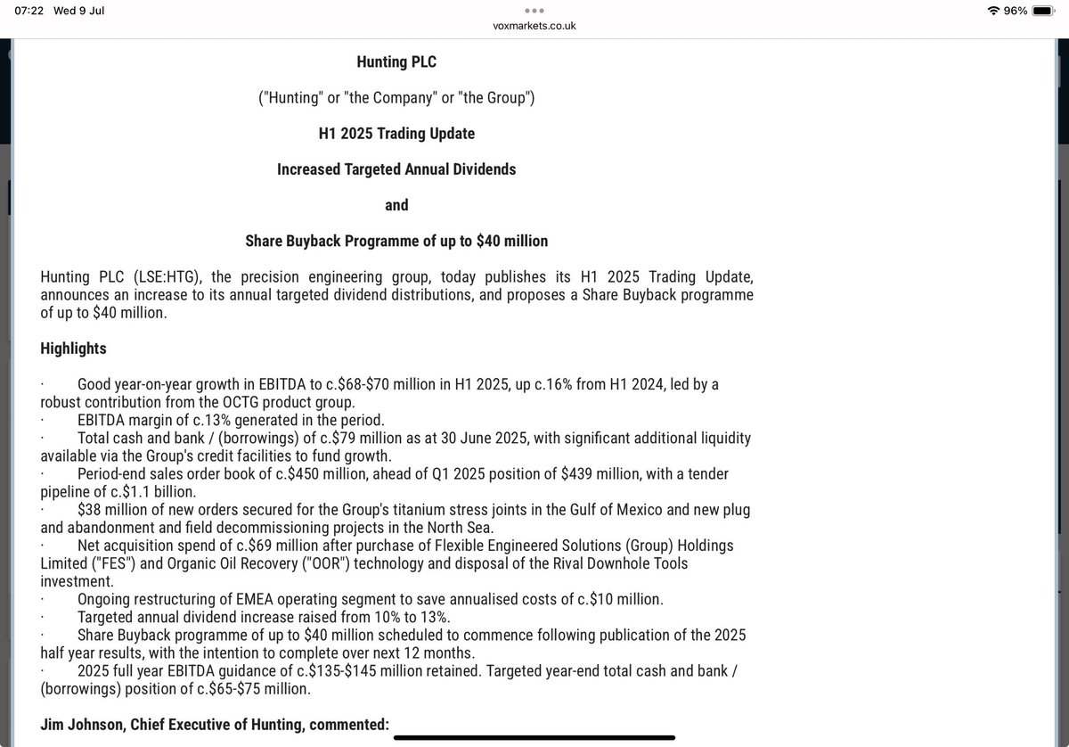 #HTG TU reads better than I expected (&amp; I hold) as their share price is heavily influenced by the oil price

Dividend up from 10% to 13%
£40m share buyback announced
New contracts (tho sadly the North Sea ones are only plug &amp; abandonment…)