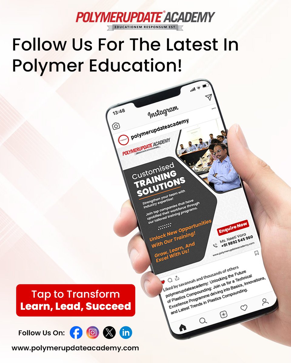 Tap to Transform!
Are you ready to future-proof your polymer knowledge?

📲 Follow us on:
𝗙𝗮𝗰𝗲𝗯𝗼𝗼𝗸: @𝗣𝗼𝗹𝘆𝗺𝗲𝗿𝘂𝗽𝗱𝗮𝘁𝗲𝗔𝗰𝗮𝗱𝗲𝗺𝘆
𝗟𝗶𝗻𝗸𝗲𝗱𝗜𝗻: @𝗣𝗼𝗹𝘆𝗺𝗲𝗿𝘂𝗽𝗱𝗮𝘁𝗲𝗔𝗰𝗮𝗱𝗲𝗺𝘆
𝗜𝗻𝘀𝘁𝗮𝗴𝗿𝗮𝗺: @𝗽𝗼𝗹𝘆𝗺𝗲𝗿𝘂𝗽𝗱𝗮𝘁𝗲𝗮𝗰𝗮𝗱𝗲𝗺

#PUA