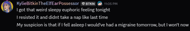Neohn338676's tweet photo. @KylieBitkin Now she cant use this as an excuse for a migraine so instead she is going to stay up late and be too tired to stream tomorrow https://t.co/AoPOEMYhB4