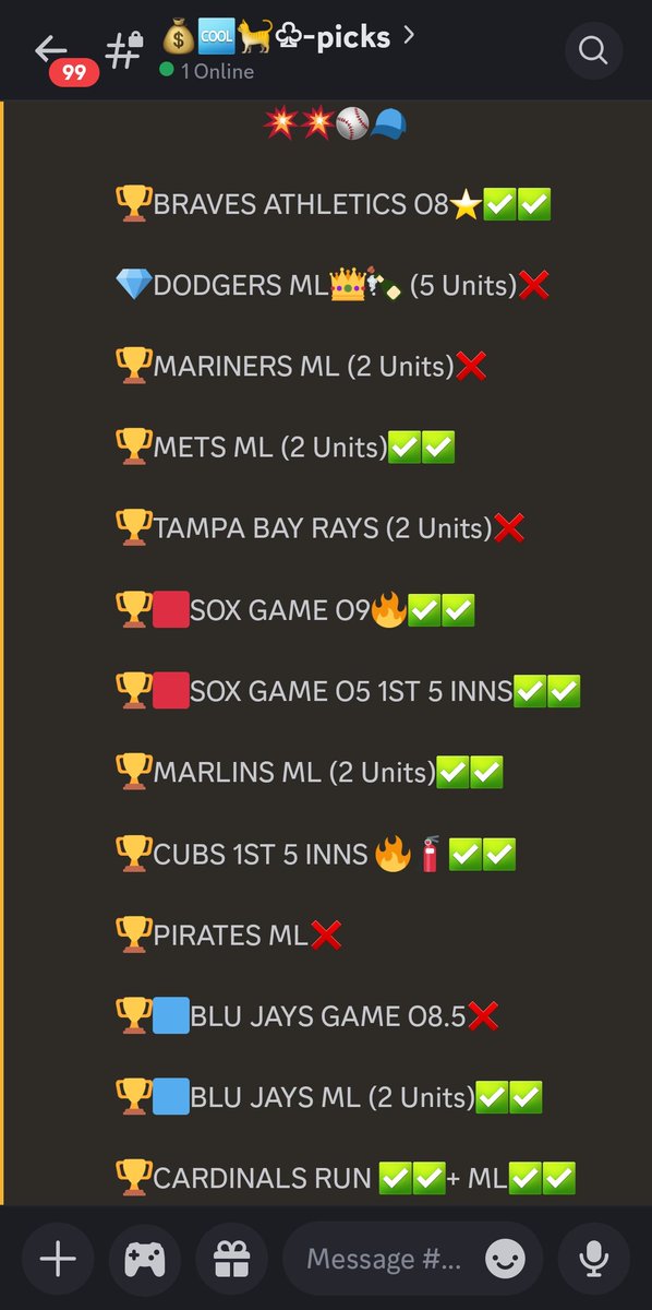 4 ✅️ 1❌️ on the 5 Free Play Day⭐️

FULL ♧PREMIUM♧ RESULTS 👇
15 Units . ☝️ Night. Print w me🫰

#SPORTSCODE #MLB #Baseball