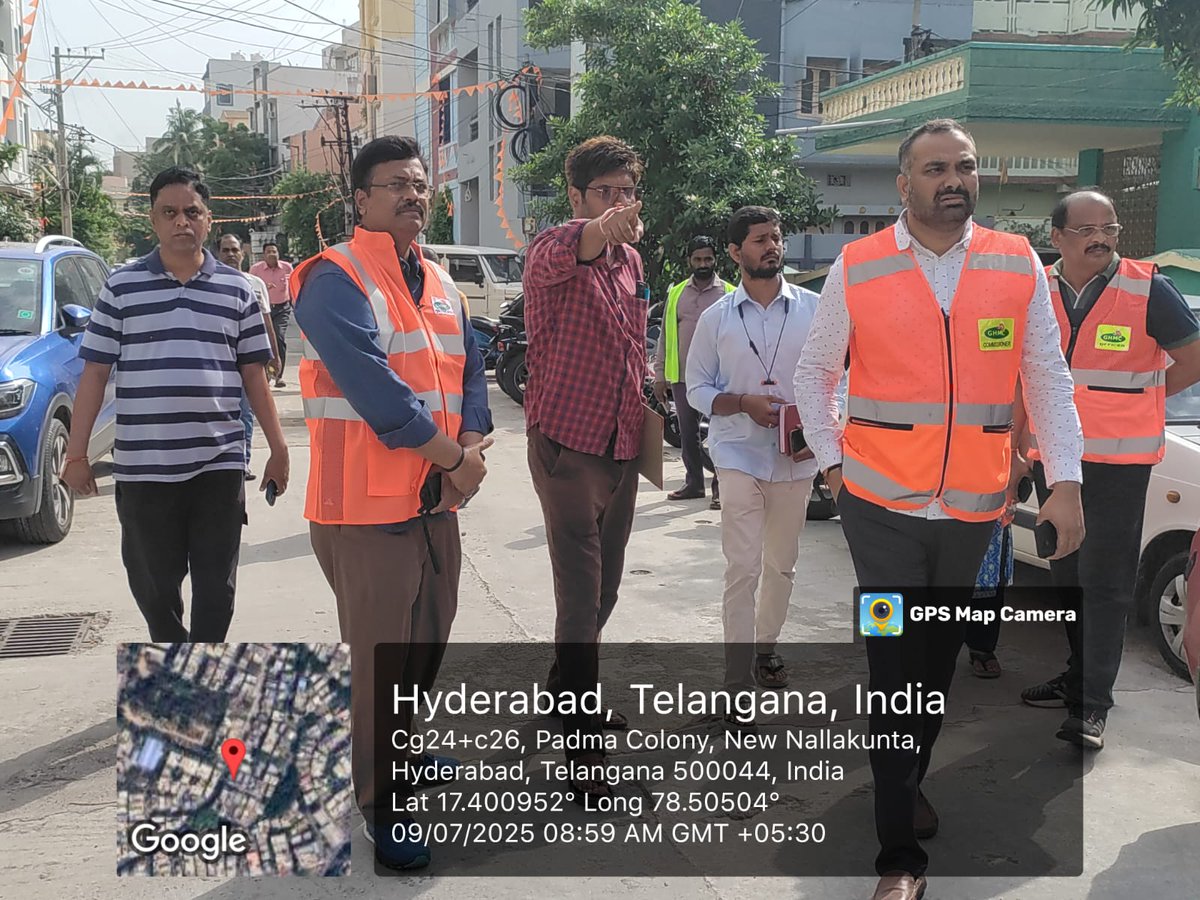 Conducted a site inspection of the SNDP drain at Padma Colony today, accompanied by the ZC, <a href="/ZC_Secunderabad/">Zonal Commissioner, Secunderabad Zone, GHMC</a>. Issued directions to the engineering team to initiate safety infrastructure measures — including a chain-link mesh and parapet wall — to safeguard residents and ensure
