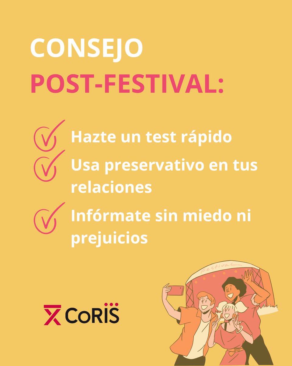 🎪 Festivales, sí. Pero la salud sexual no se va de vacaciones.
Después de días intensos, haz una pausa:
🧪 Hazte la prueba si has tenido sexo sin protección.
✔️ Cuidarse no arruina la fiesta, la alarga.
#SaludSexual #PrevenciónVIH #ITS #CohorteCoRIS #ReducciónDeRiesgos