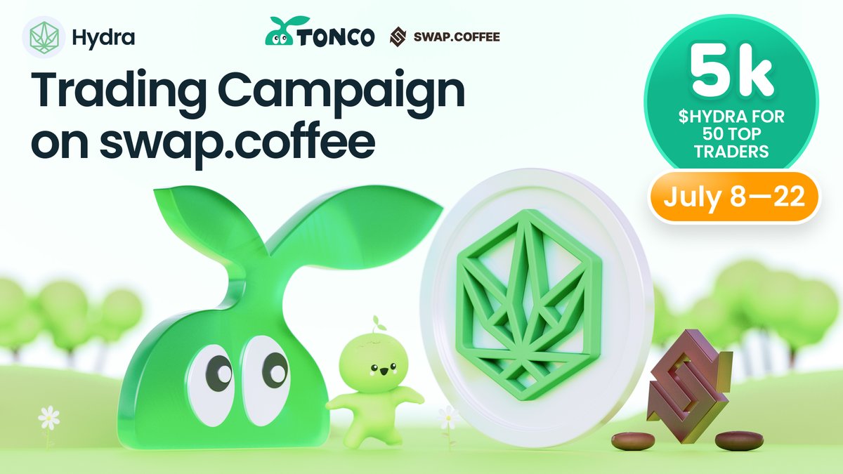 🏆 <a href="/ton_hydra/">HYDRA</a> x swap.coffee Trading Contest is LIVE! 🏆

Swap $HYDRA,TON's first Proof of Liquidity token, on <a href="/swap_coffee_ton/">swap.coffee</a> via TONCO &amp; other protocols — and turn your trades into rewards! 🌊

💰 Prize pool: 5,000 $HYDRA for the top 50 traders

📅 July 8–22

Full