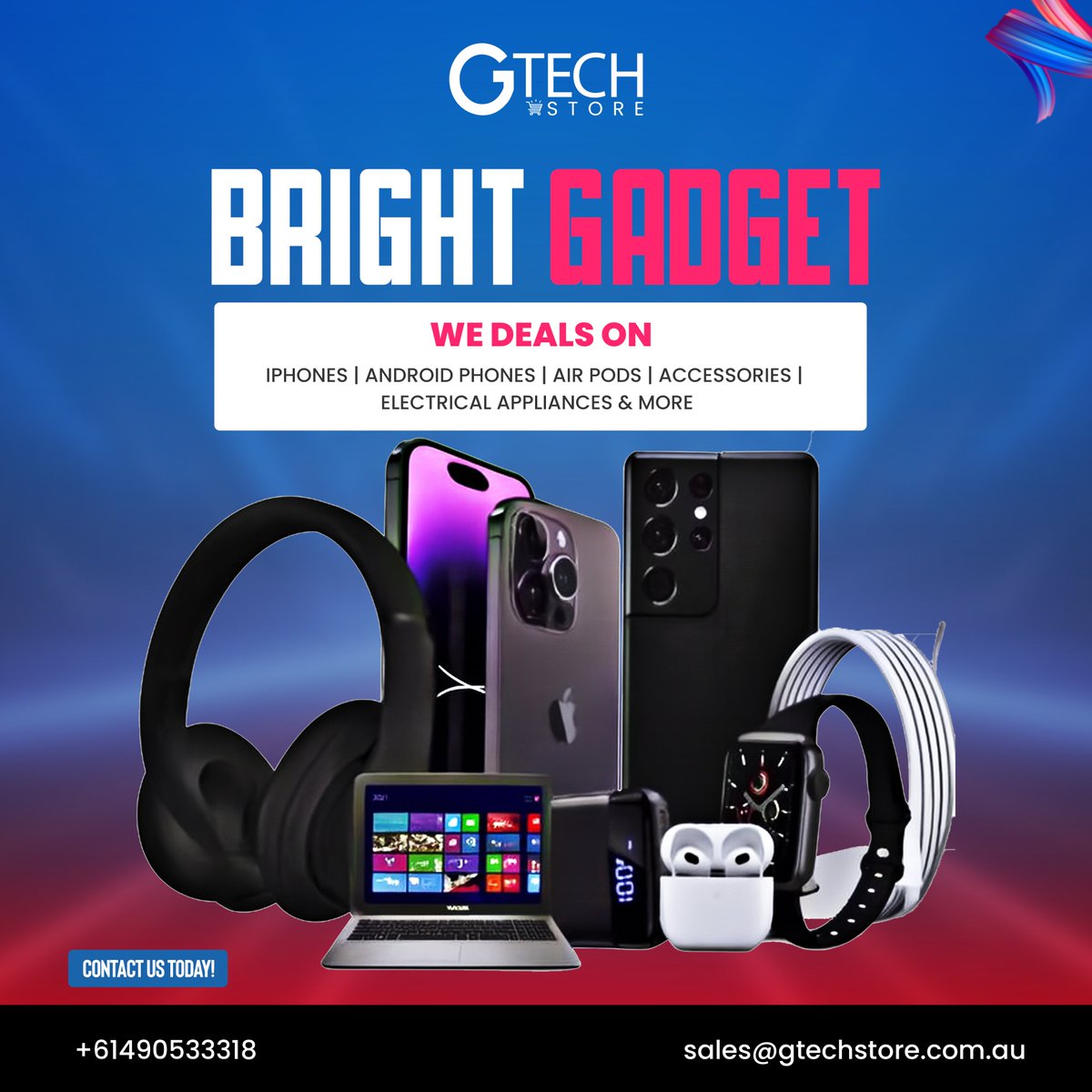 GTechStore86's tweet image. 💡 Bright Gadget Deals at GTECH STORE! 💡
Get the latest iPhones, Androids, AirPods, Laptops, Watches &amp;amp; more at amazing prices!

📞 +61490533318
📧 sales@gtechstore.com.au
🌐 gtechstore.com.au

#GTechStore #TechDeals #GadgetsAustralia #ShopSmart