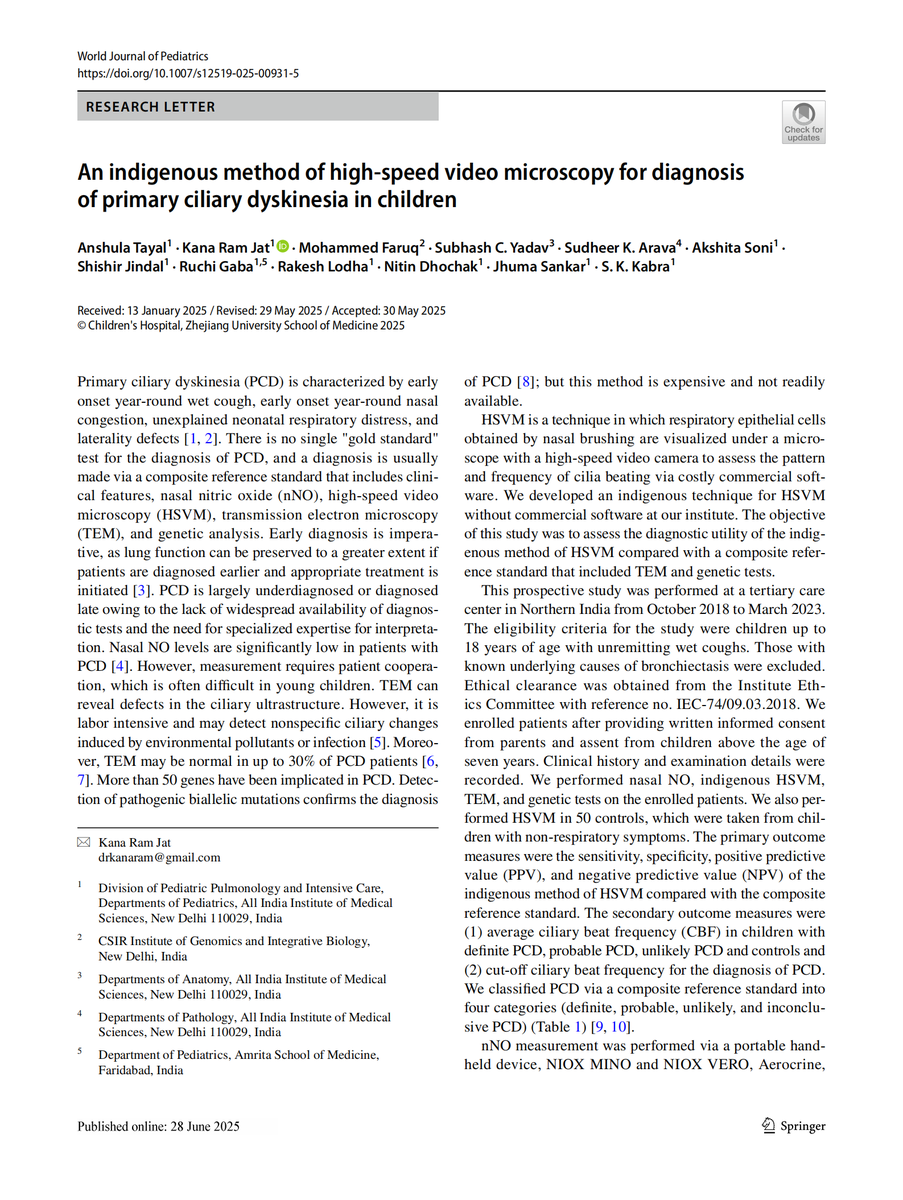 World_J_Pediatr's tweet image. An indigenous high-speed video microscopy method offers a low-cost, accessible diagnostic tool for primary ciliary dyskinesia in children.
#Meded #SoMe4PedSurg #Pediatrics #PrimaryCiliaryDyskinesia #Diagnostics #RespiratoryHealth
link.springer.com/article/10.100…