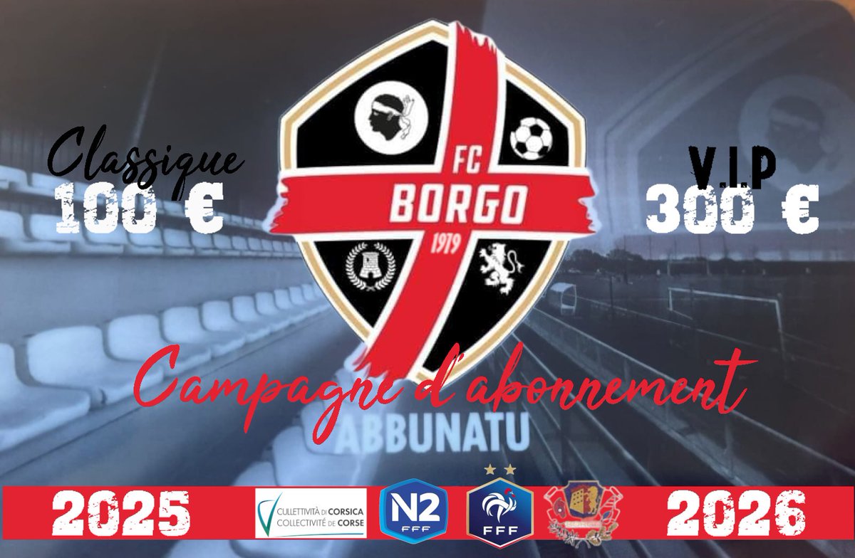 fcbastiaborgo's tweet image. National 2 saison 25/26
Campagne d&apos;abonnement 
Venez soutenir nos Lions Burghisgiani pour la prochaine saison. Réservez votre siège au Complexe Paul Natali.
Contactez le 06.20.41.14.12
Point de vente : Tabac Zacchi à Prunete
ABBUNATEVI !!! 💪🔥❤️🖤