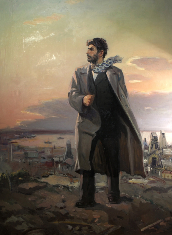 "J. V. Stalin in 1907. Dawn over Baku", painting by Boyukagha Mirzazade, 1949