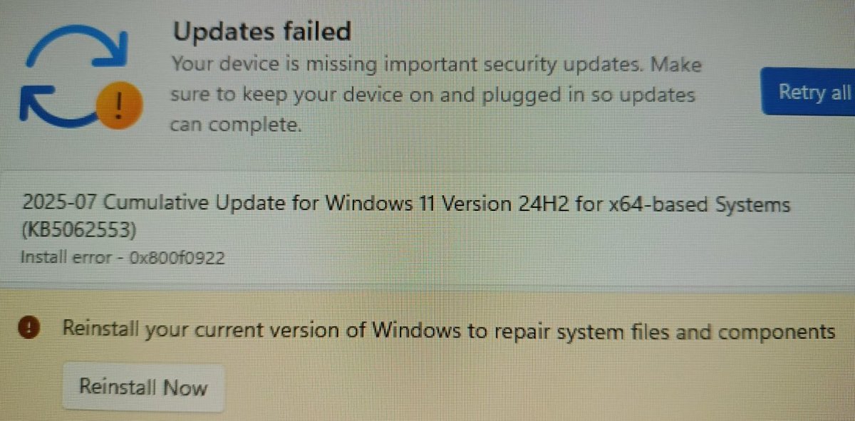 Oops. We'll have to investigate what might happen with this July KB5062553 :-/

Could it be due to Secure Boot?

#WindowsUpdate