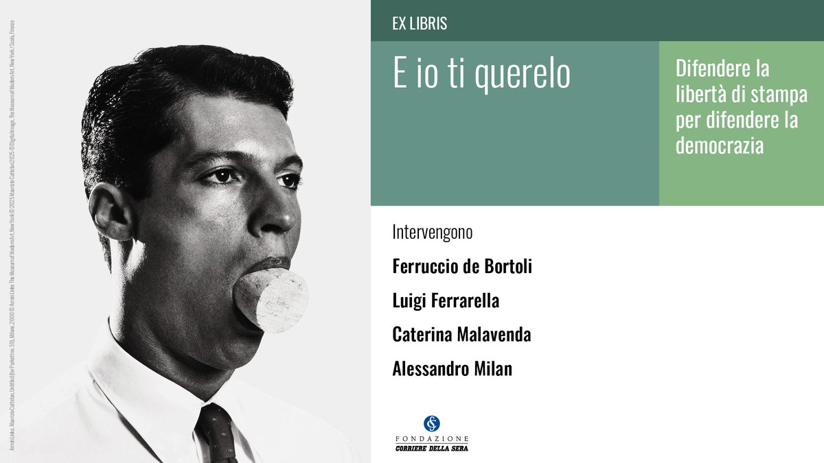 Mercoledì 16 luglio, alle ore 18, in Sala Buzzati: "E io ti querelo", con <a href="/DeBortoliF/">Ferruccio de Bortoli</a>, Luigi Ferrarella, Caterina Malavenda, <a href="/alinomilan/">Alessandro Milan</a>.
Prenotati qui: fondazionecorriere.corriere.it/iniziative/e-i…

 <a href="/MarsilioEditori/">Marsilio Editori</a>