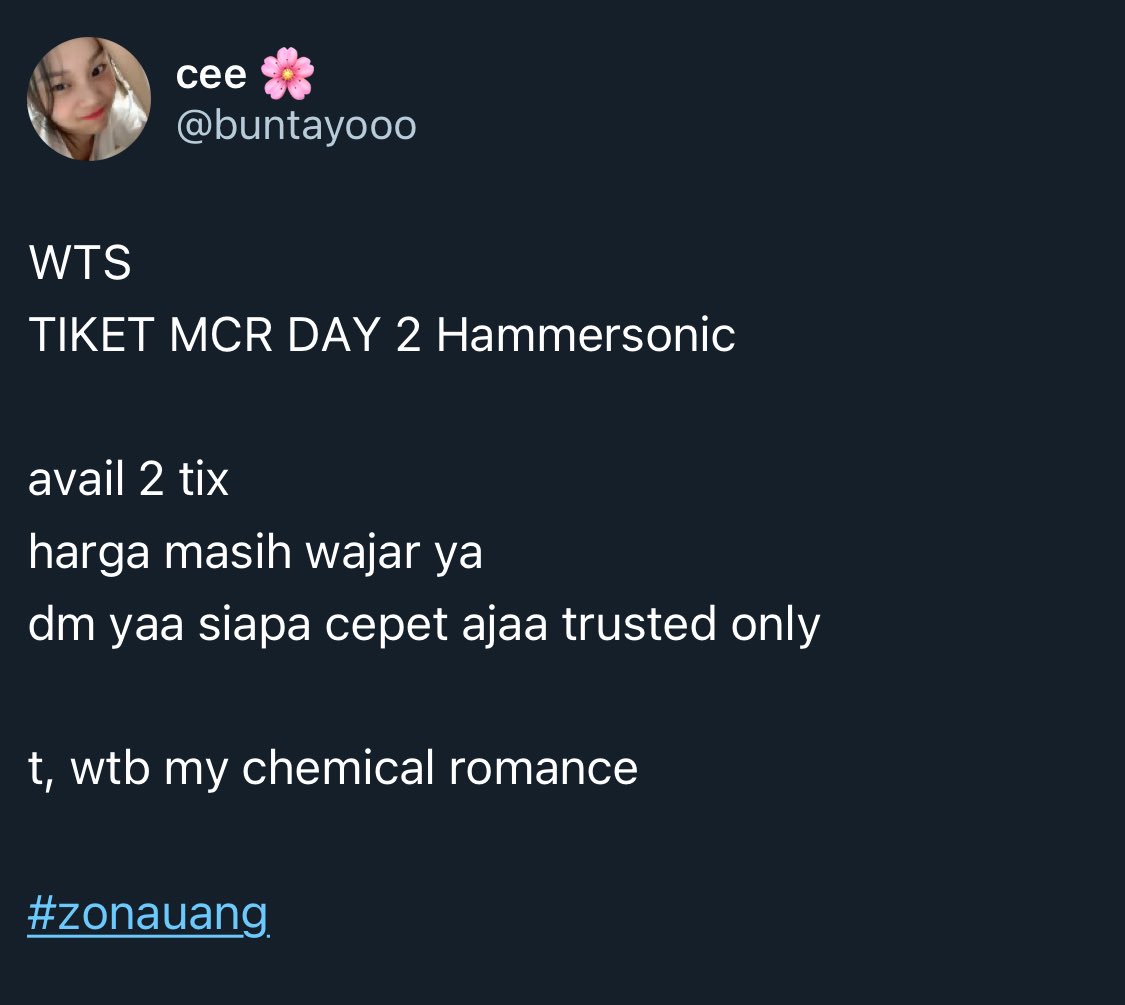 wireditboy's tweet photo. ⚠️‼️ HELP RT, BLOCK, AND REPORT ⚠️‼️

PENIPU TIKET TICKET SCAM SCAMMER MCR DAY 2 HAMMERSONIC 

@ buntayooo
@ buntayooo
@ buntayooo
@ buntayooo

t. wts wtb my chemical romance 

#zonauang https://t.co/e522gqNX2O