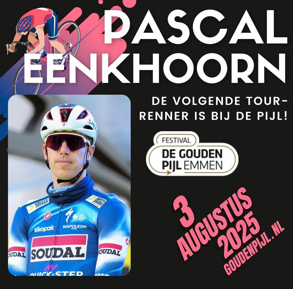 🚴‍♂️ Pascal Eenkhoorn rijdt de Gouden Pijl!
Na een Tour vol knechtenwerk voor Evenepoel mag hij in Emmen weer zelf voor de winst gaan. Zondag 4 augustus. Mis het niet!
👉 goudenpijl.nl/pascal-eenkhoo…