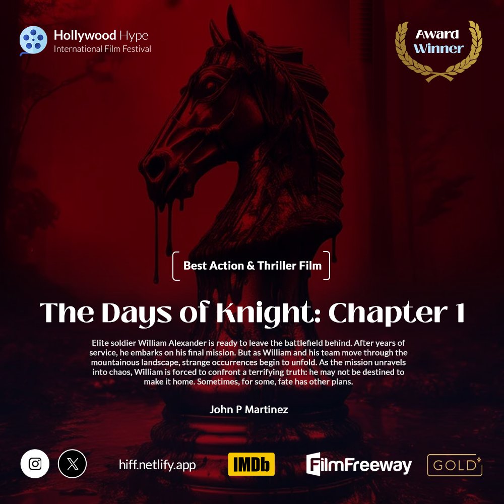 🚨 Spotlight Shines On...
🏆The Days of Knight: Chapter 1
Directed by: John P. Martinez

Let’s give a big virtual round of applause to John Martinez and his incredible team! Their cinematic triumph has claimed double victory— snatching both Best Action and Best Thriller titles!🌟