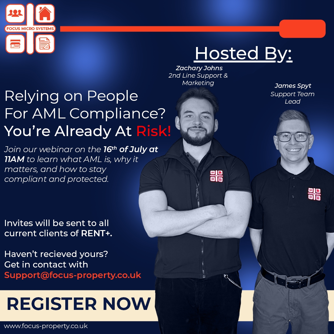 🏢💸 Property managers — AML rules are tightening, and your role is more important than ever.

Join Focus Micro Systems for a free webinar on how to stay compliant, avoid risks, and see how RENT+ can help.

📅 16/07/2025 | 🕚 11:00AM

#AML #PropertyManagement #Webinar#Compliance