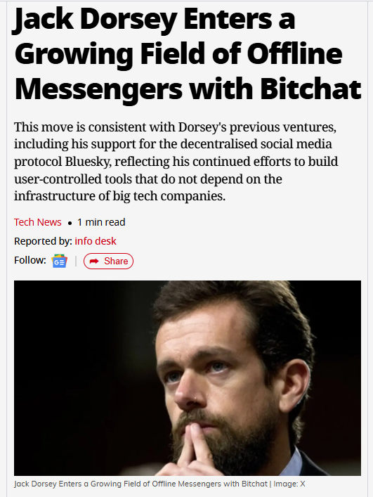 Decentra_Edu's tweet photo. 🚨 Jack Dorsey just broke the internet — without using the internet.
Bitchat is here: offline, uncensored, unstoppable.
No WiFi. No SIM. No Big Tech. Just freedom.
#Bitchat #JackDorsey #GoOffline #Decentralized #CryptoTech #Web3 #DigitalFreedom #DecentralizeEducation https://t.co/mIVPSMLQrC