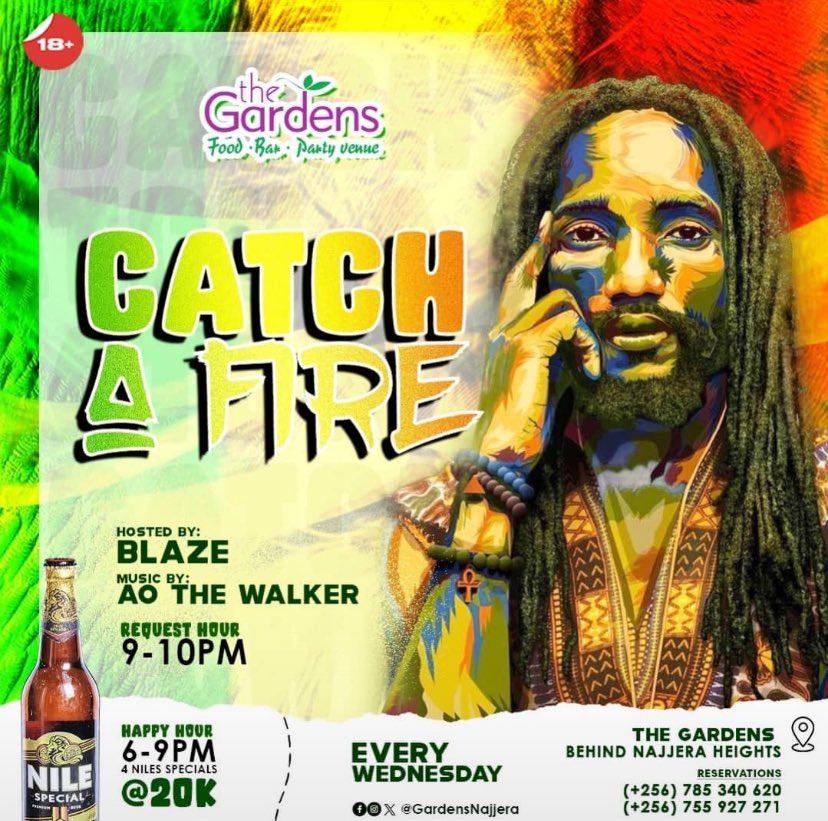 #CatchAFire is back tonight for Edition 101 at <a href="/GardensNajjera/">The Gardens - Najjera</a>. If sweet one drop reggae is your thing, pull up and hold a vibe with <a href="/blazey_blaze/">THE Blaze</a> and <a href="/aothewalker/">Yourdjsdj</a>. Go groove the night away! 🌿🎶