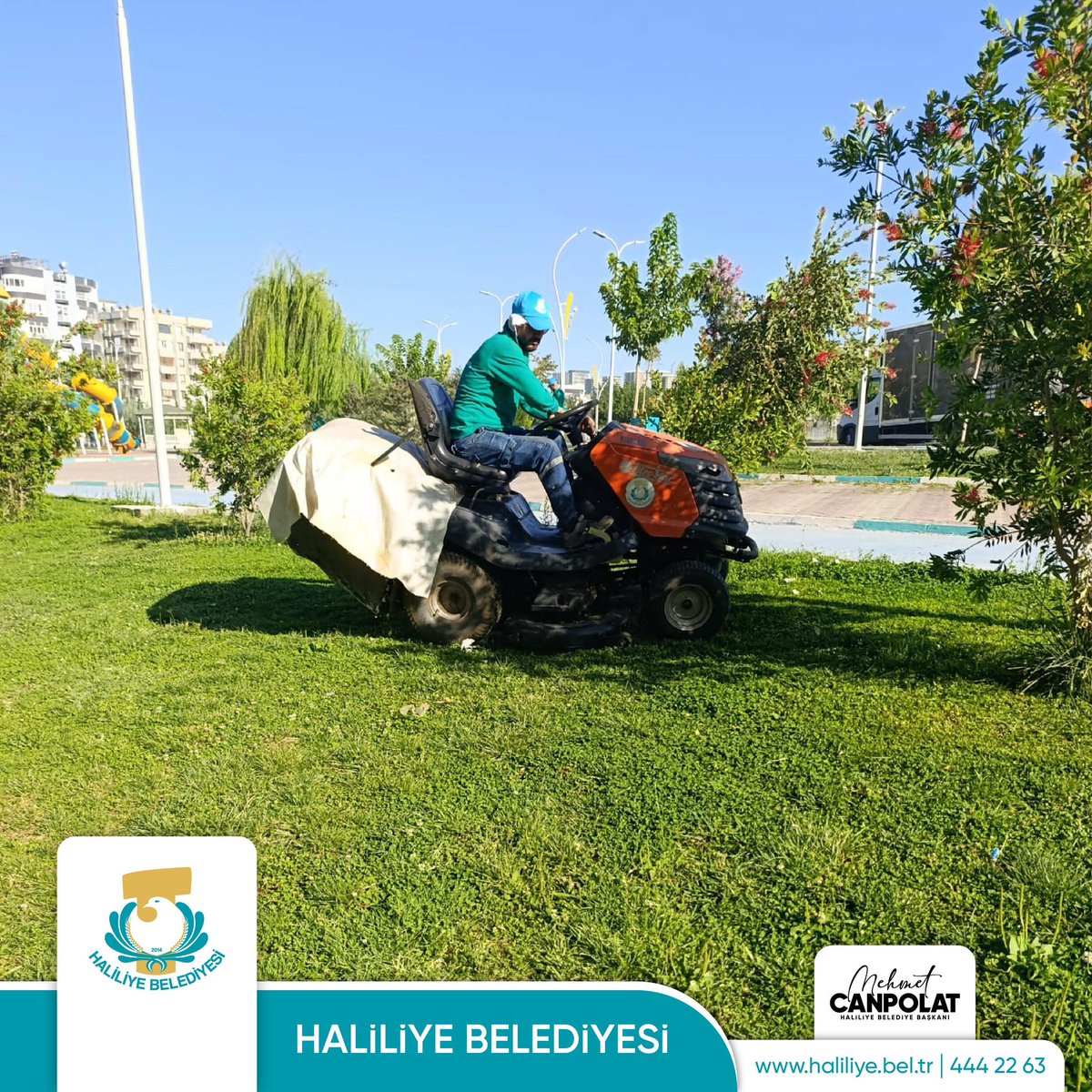 Yeşilin her tonuna değer katıyoruz. 🌿

Park ve yeşil alanlarımızda;  
✂️ Çim biçme  
💦 Sulama  
🌺 Peyzaj düzenleme çalışmalarıyla, Haliliye’mizi daha ferah, daha estetik bir görünüme kavuşturuyoruz. 🍃