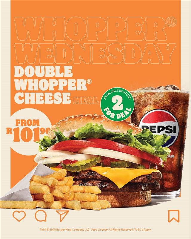 Two patties. Melty cheese. Midweek has never tasted this good 🧀🔥 #Whopper®Wednesday